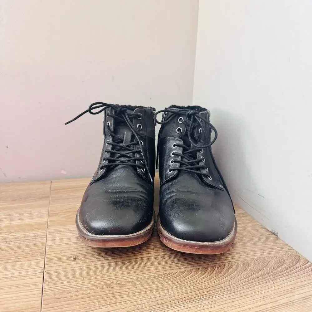 Buckle Black Leather Lace Up Ankle Booties Women’s Size 10